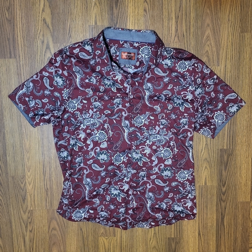 Consequence Men’s Burgundy Button-Down Shirt Large Long Sleeve Casual Floral